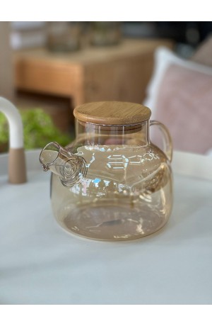 Chaleira de Vidro c/ Infusor e Tampa de Bambu - Ambar 1L