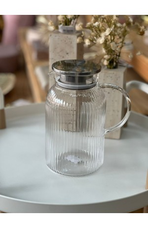 Jarra de Vidro c/Tampa de Metal  Prata - 1,5L