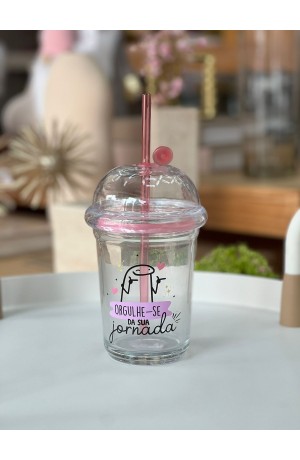 Copo de Vidro c/Tampa Domo e Canudo 