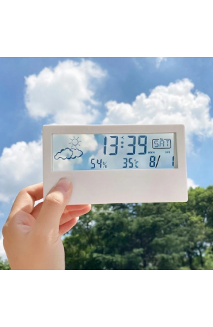 Relógio Branco Digital de Mesa - Pilha AAA - 3cm X 7,5cm X 13,5cm