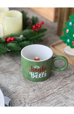 Xicara de Cerâmica Verde  - Árvore de Natal  Jungle Bells 400ml