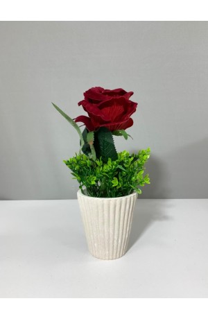 Vaso com Botão de Rosa Vermelho Escuro