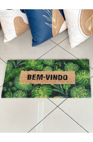 Tapete Capacho em Fibra de Côco Retangular -  Floral 33cm X 60cm