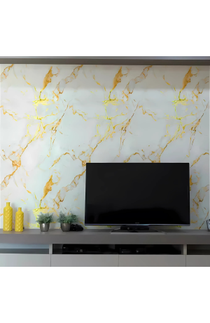 Papel de Parede Auto Adesivo Lavável Marmore com/Dourado - 4,5m X 60cm
