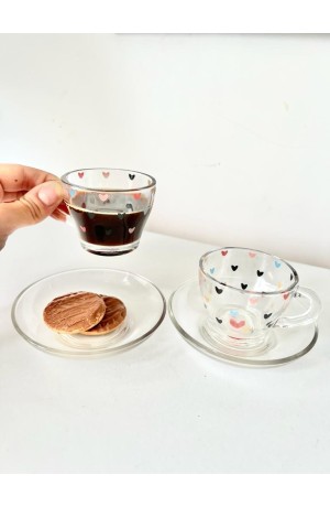 Kit com 2 Xícaras de Coração com Pires de Vidro - 80ml