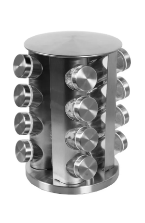 Porta Temperos Giratório de Inox E Vidro c/ 16 potes