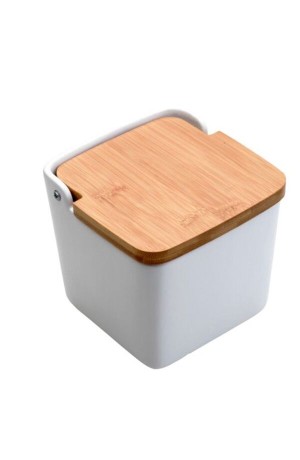 Saleiro de Mesa de Cerâmica com Tampa de Madeira Bianco
