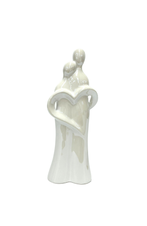 Escultura Branca Casal com Coração em Porcelana