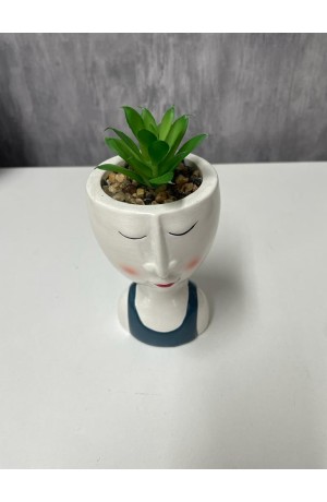 Vaso Menina Azul com Planta