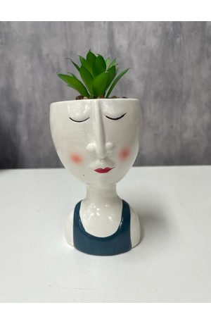 Vaso Menina Azul com Planta