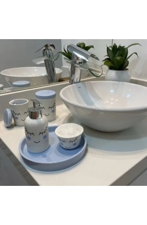 Jogo de Banheiro Azul Porcelana 5 Peças - Cilios