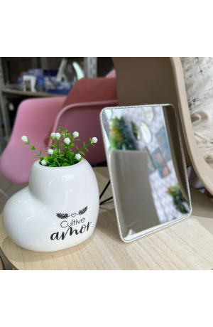 Espelho Metal Bege de Mesa